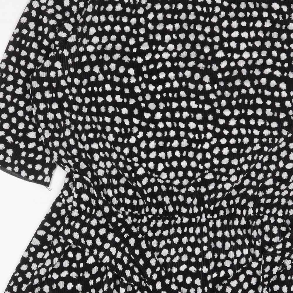 ASOS Womens Black Geometric Polyester A-Line Size 10 Crew Neck Pullover - Belted