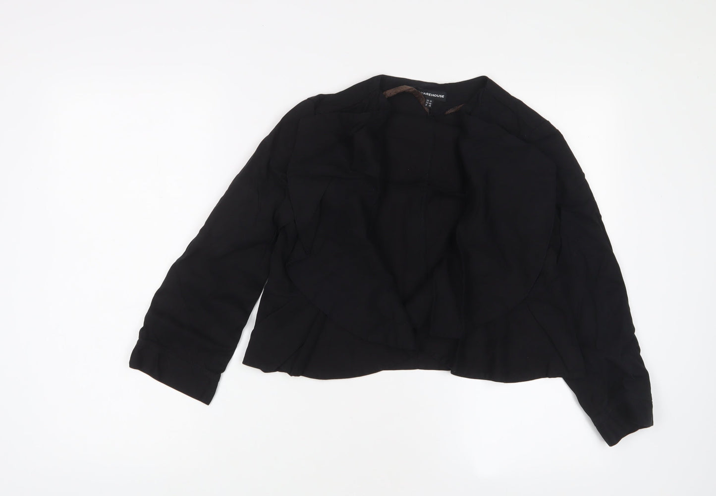 Warehouse Womens Black V-Neck Lyocell Shrug Jumper Size 14 - Open