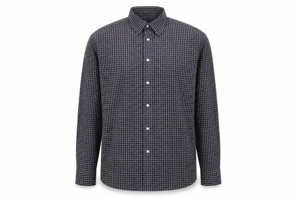 Debenhams Mens Blue Plaid Cotton Button-Up Size M Collared Button