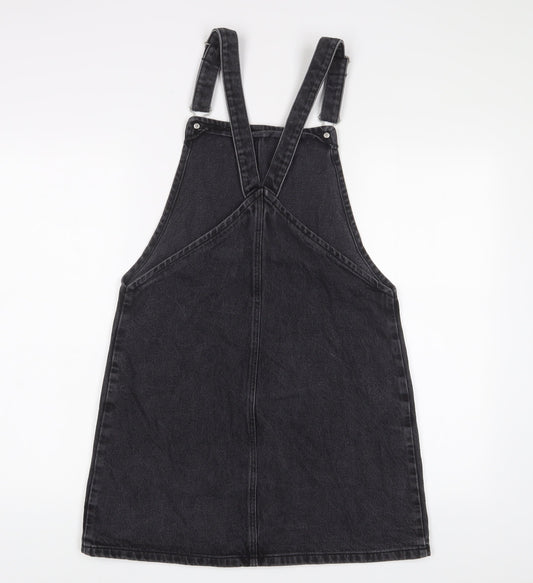 Topshop Womens Grey Cotton A-Line Size 12 Square Neck Buckle