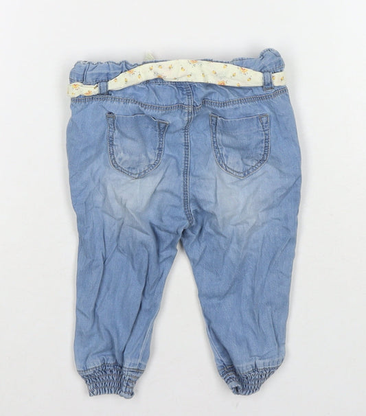 Zara Girls Blue Cotton Jogger Jeans Size 6-9 Months Pullover