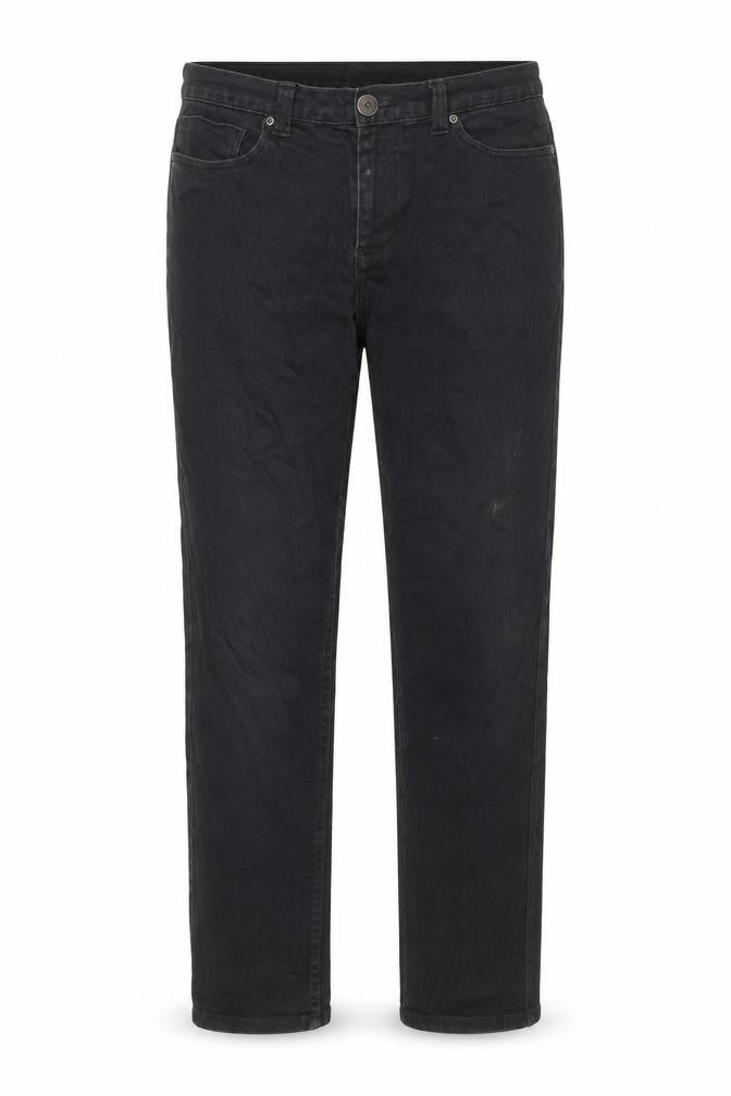 Front view of Denim & Co. women’s black polyester blend straight jeans, size UK 34, in, 30-inch leg regular zip