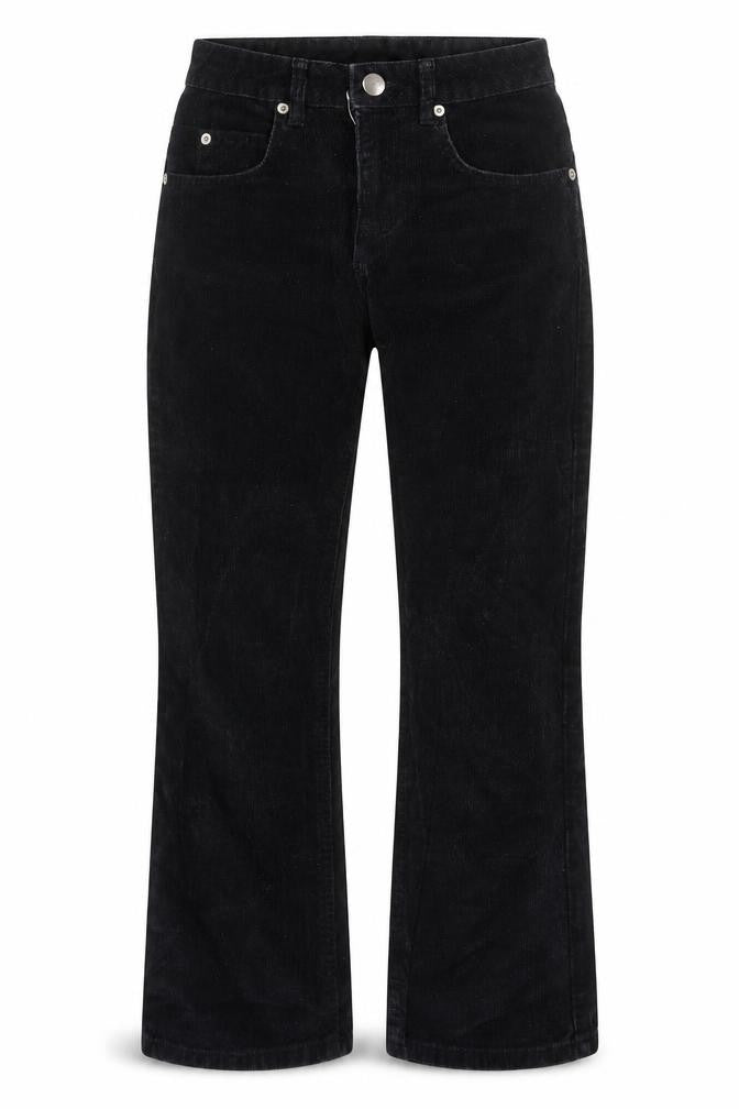 Front view of ASOS women’s black cotton trousers, size UK 23, in, 25-inch leg regular zip