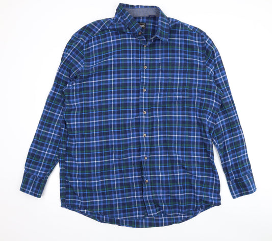 Arrow Mens Blue Plaid Cotton Button-Up Size 2XL Collared Button