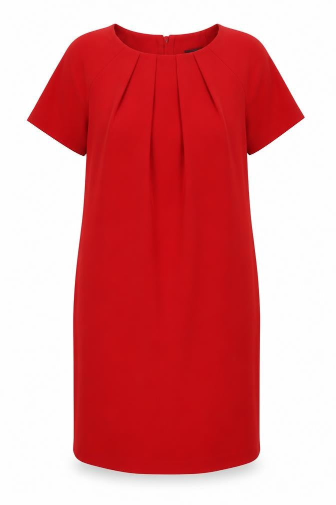 Marks and Spencer Womens Red Polyester Shift Size 12 Boat Neck Zip - Pockets