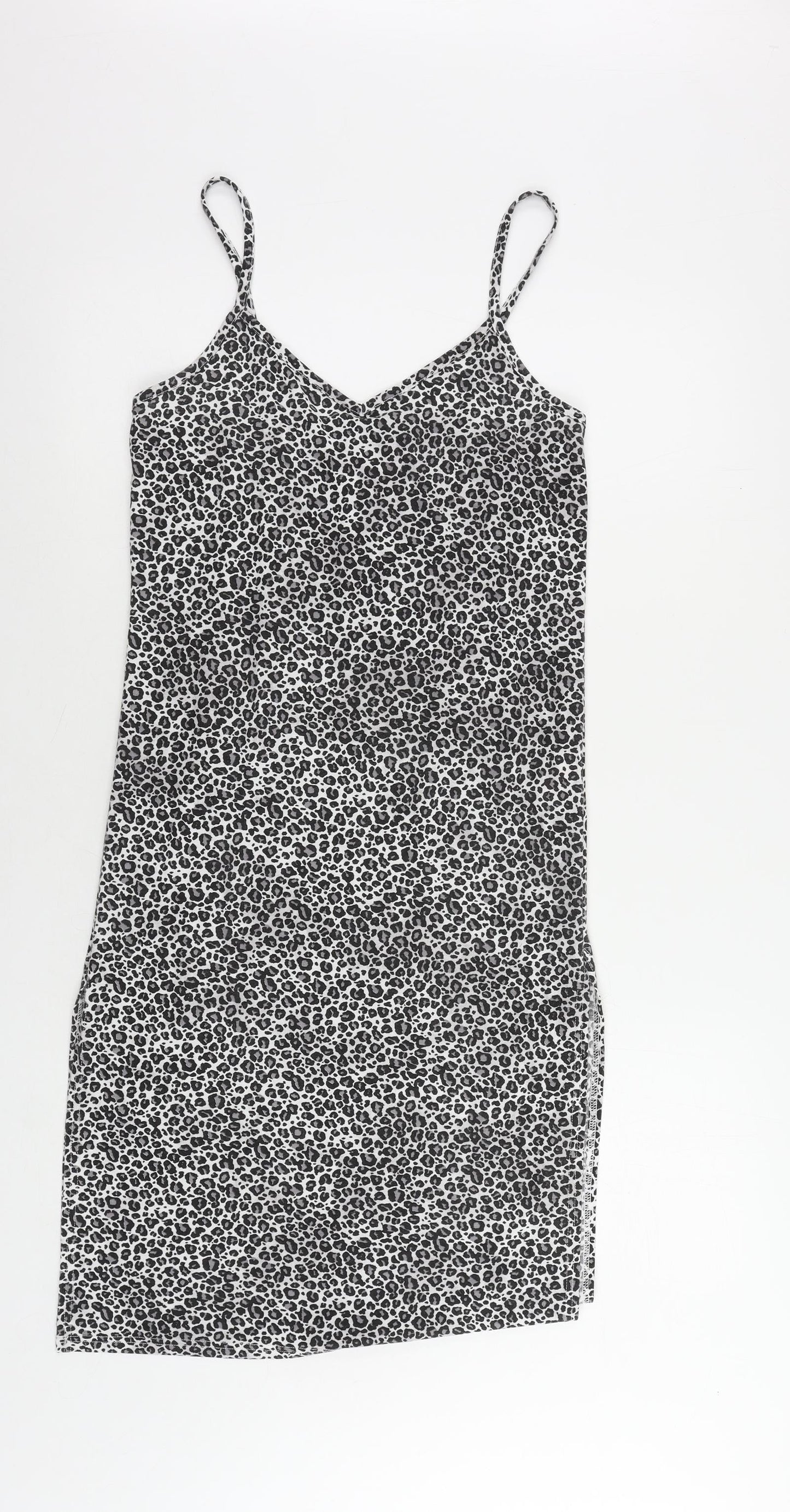 Boohoo Womens Grey Animal Print Polyester Slip Dress Size 8 V-Neck Pullover