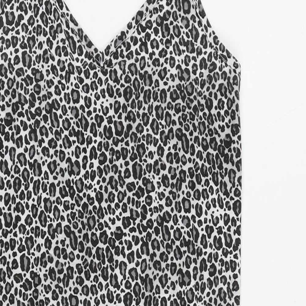 Boohoo Womens Grey Animal Print Polyester Slip Dress Size 8 V-Neck Pullover