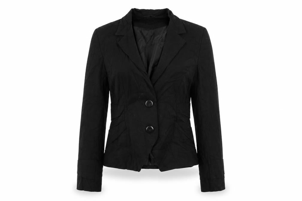Front view of ASOS women’s black jacket blazer, size UK 12, button