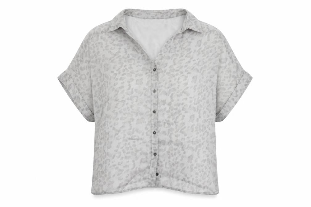 Marks and Spencer Womens Grey Animal Print Polyester Basic Button-Up Size 14 Collared - Sheer