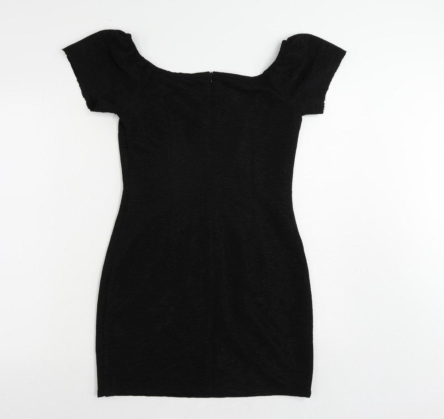 Nasty Gal Womens Black Cotton Mini Size 10 Boat Neck Zip - Textured