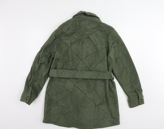 Marks and Spencer Womens Green Pea Coat Coat Size 10 Button - Belted