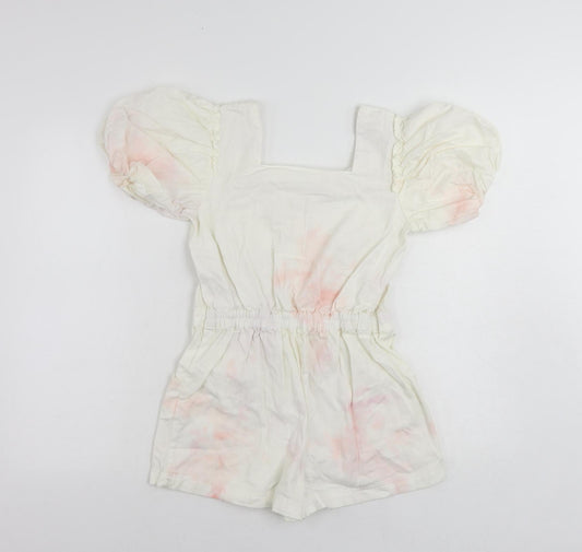 River Island Girls White Tie Dye Cotton Playsuit One-Piece Size 12 Years Button - Pockets