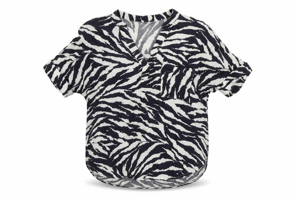 Warehouse Womens Blue Animal Print Viscose Basic Blouse Size 8 V-Neck