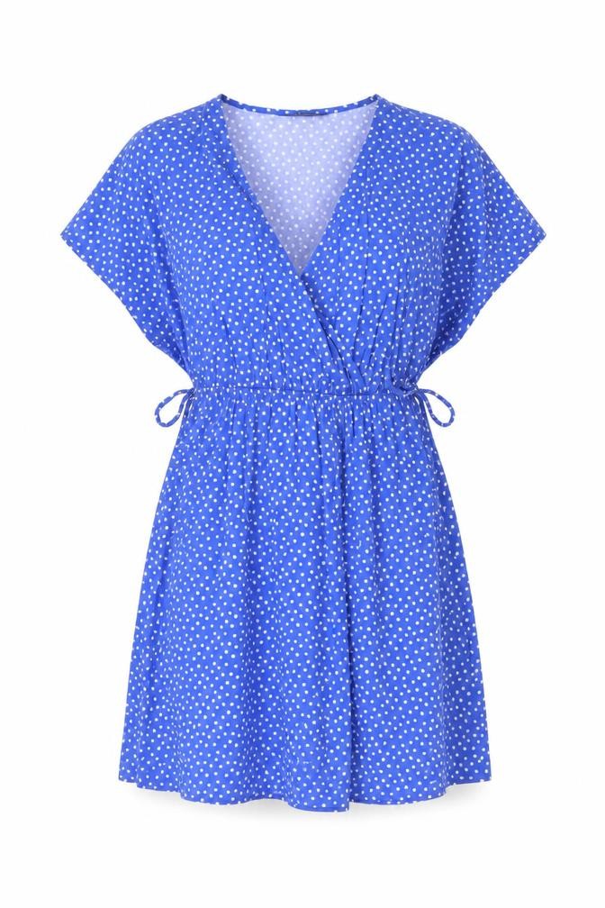 Marks and Spencer Womens Blue Polka Dot Viscose A-Line Size 8 V-Neck Pullover