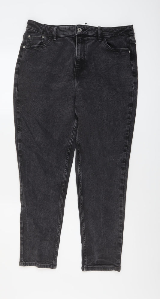 F&F Womens Grey Cotton Tapered Jeans Size 14 L26 in Regular Button