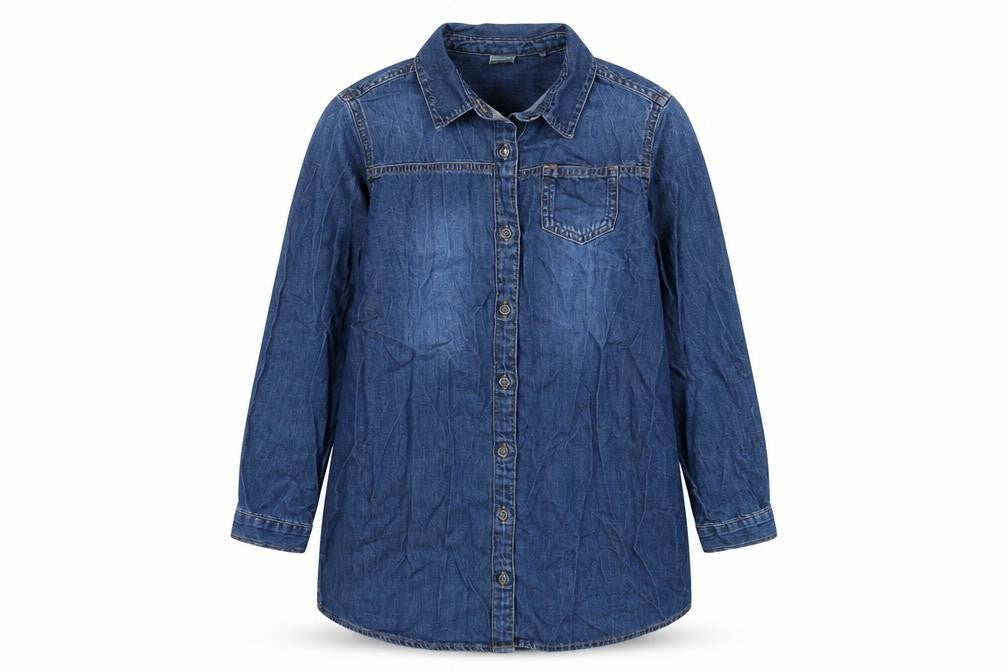 Front view of Next girls’ blue cotton basic button-up, size 10, years collared button