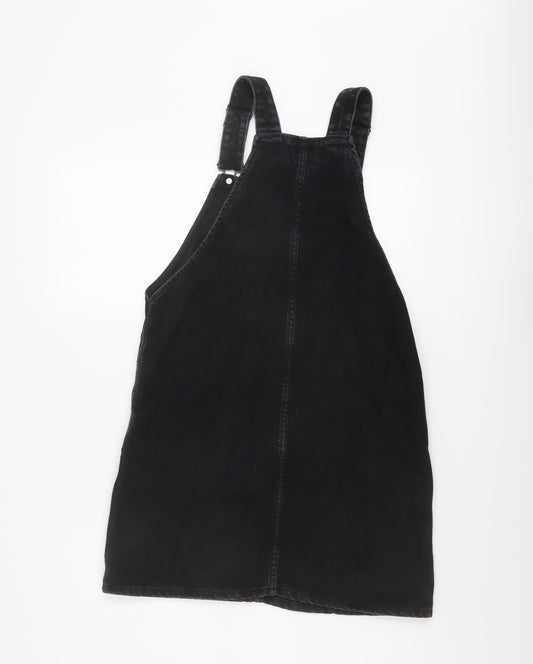 New Look Womens Black Cotton Pinafore/Dungaree Dress Size 8 Square Neck Button