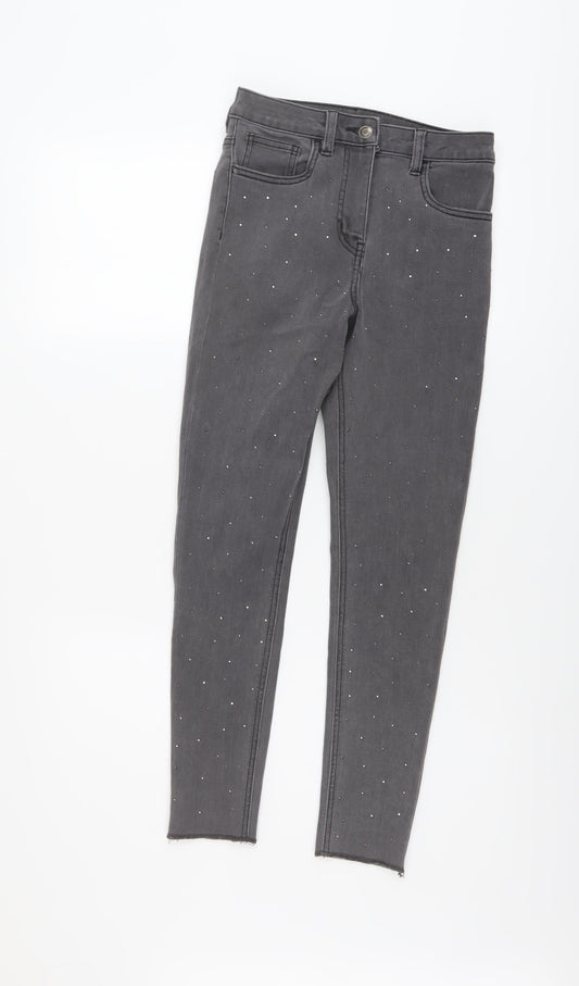 George Girls Grey Cotton Skinny Jeans Size 11-12 Years Regular Button