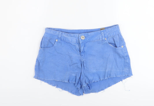 Select Womens Blue Cotton Hot Pants Shorts Size 12 L3 in Regular Button