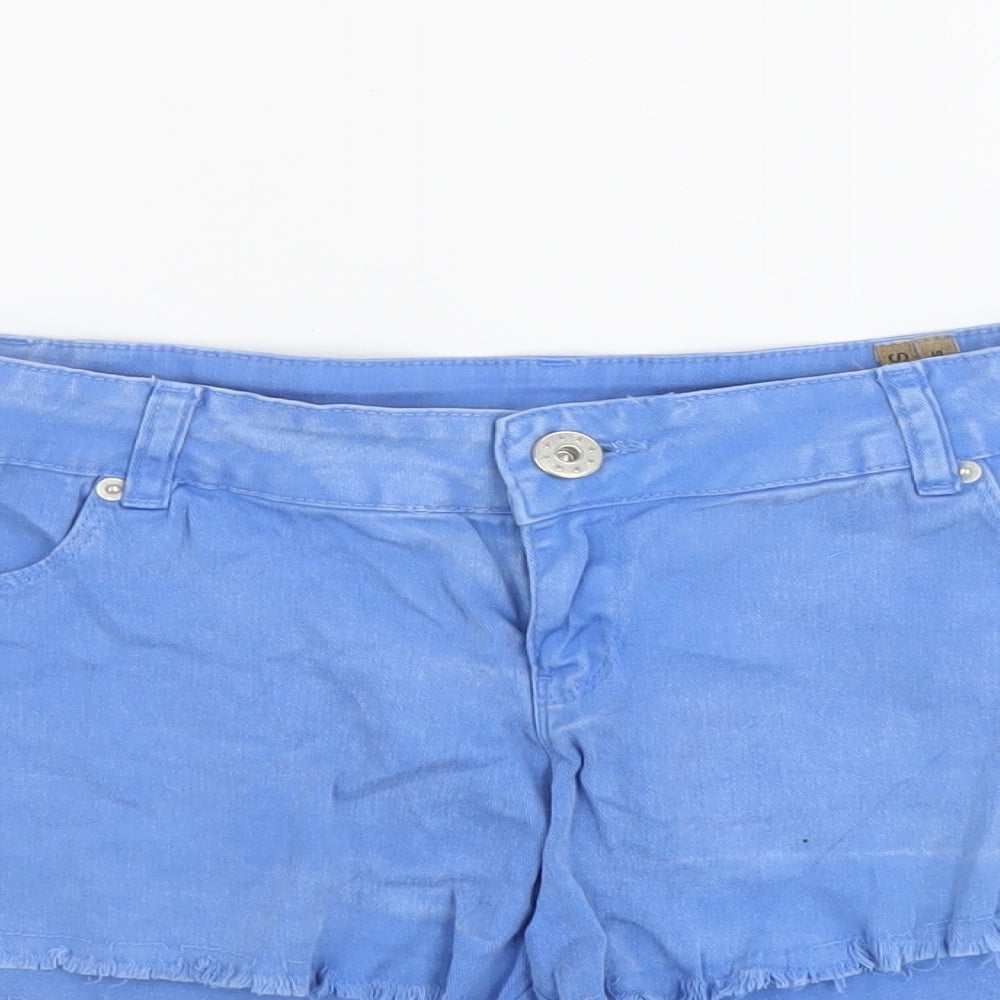Select Womens Blue Cotton Hot Pants Shorts Size 12 L3 in Regular Button