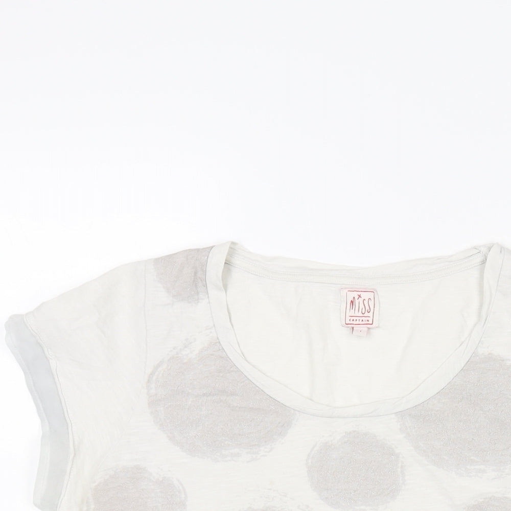 Miss Captain Womens Grey Cotton Basic Blouse Size 6 Round Neck - Spotted Print