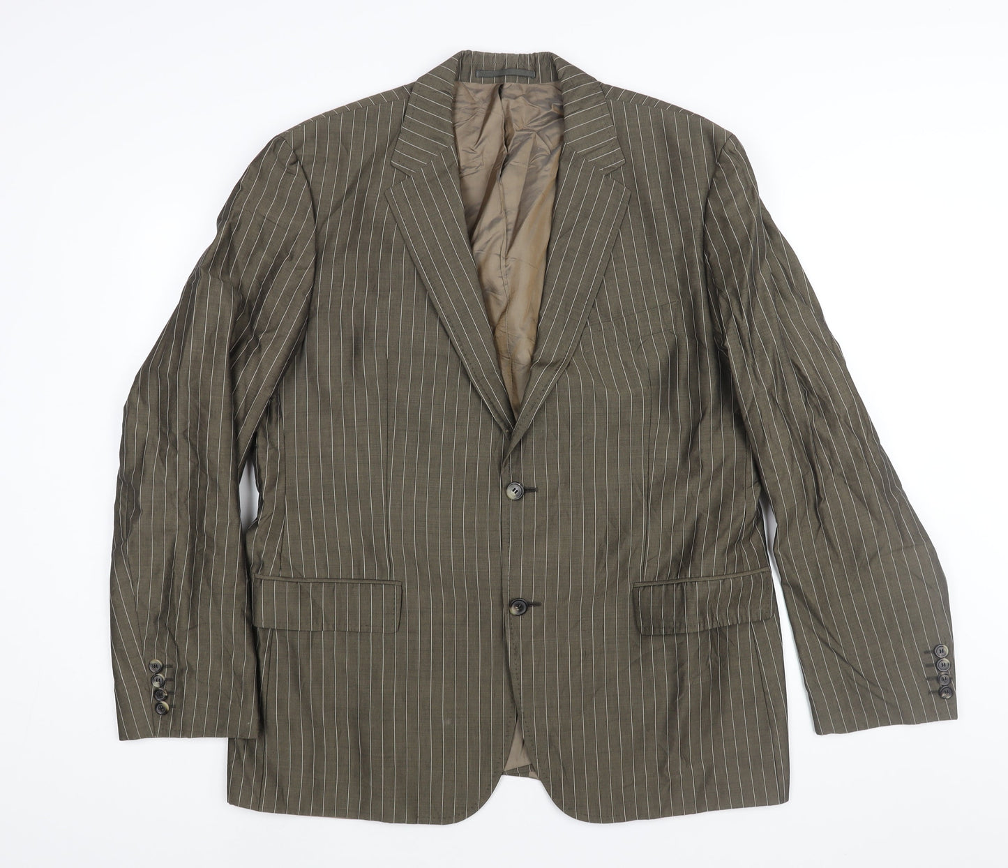 Boss Mens Brown Striped Wool Jacket Suit Jacket Size 44 Regular