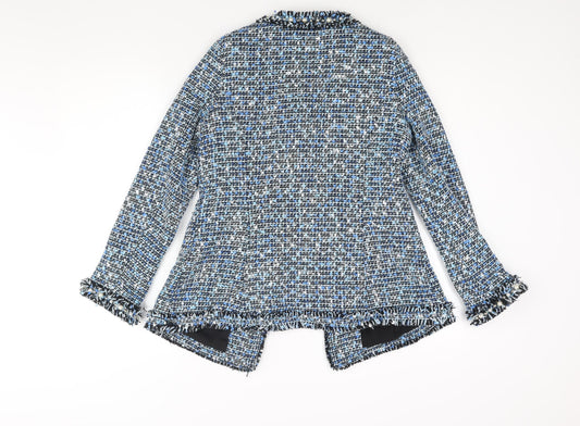 Luxy Womens Blue Jacket Size M Hook & Eye - Raw Edge Pearl Detail