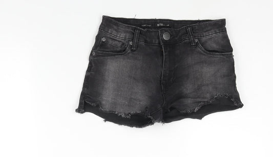 STS Blue Womens Black Cotton Cut-Off Shorts Size 24 in Regular Zip