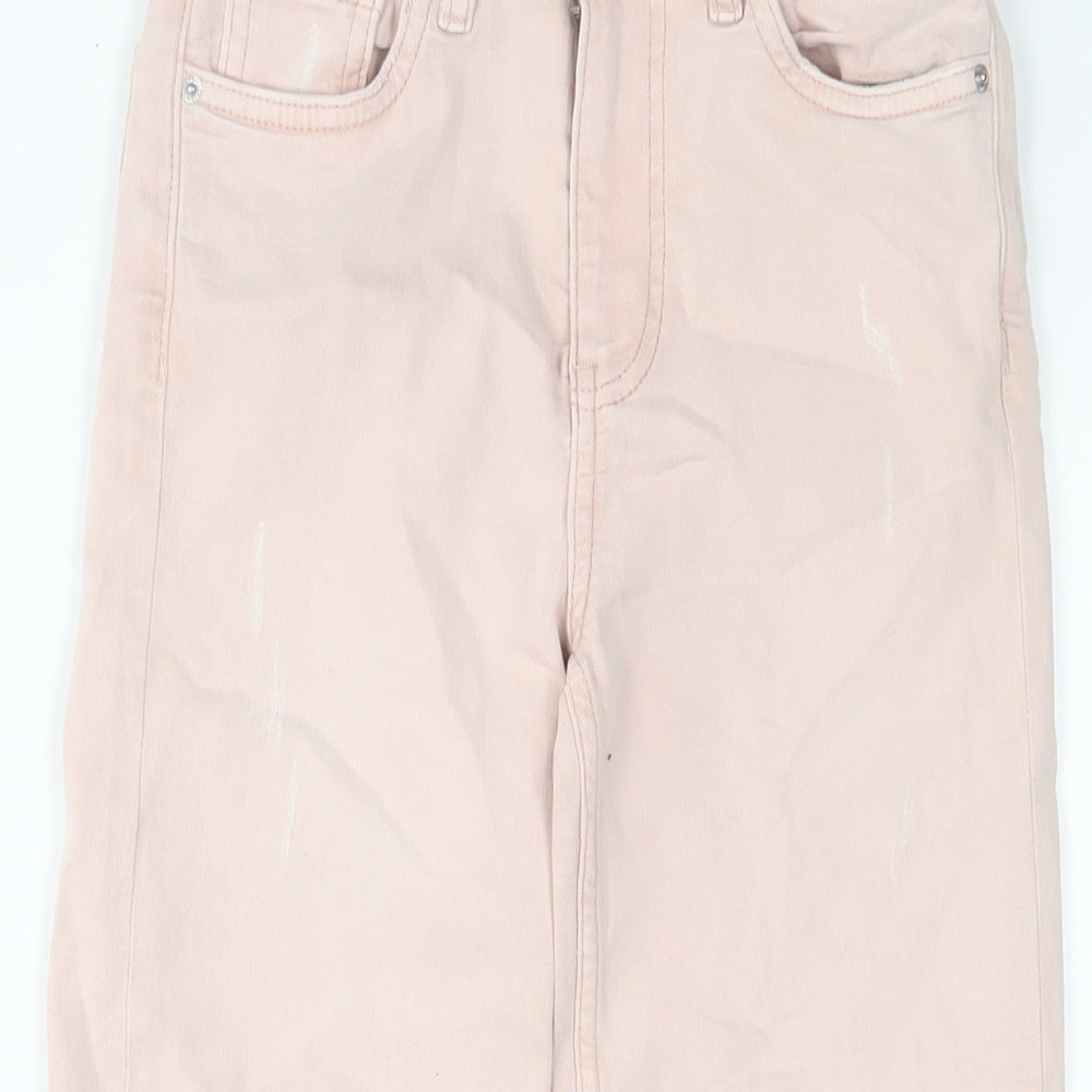 Marks and Spencer Womens Pink Cotton Cropped Jeans Size 6 L25 in Slim Zip