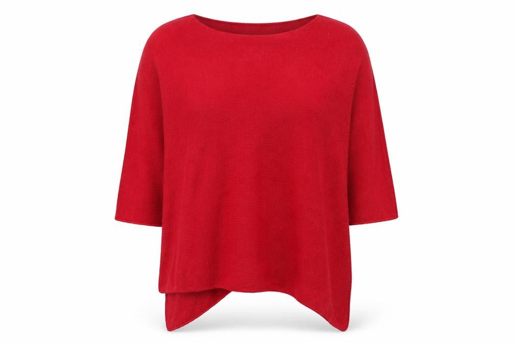 Front view of Isabella D women’s red boat neck acrylic jumper, size M, - oversized