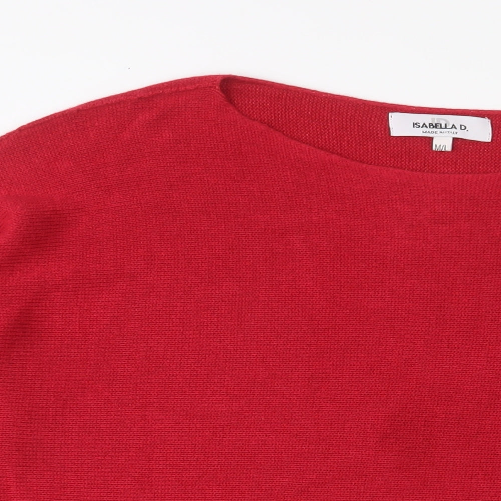 Isabella D Womens Red Boat Neck Acrylic Pullover Jumper Size M - Oversized