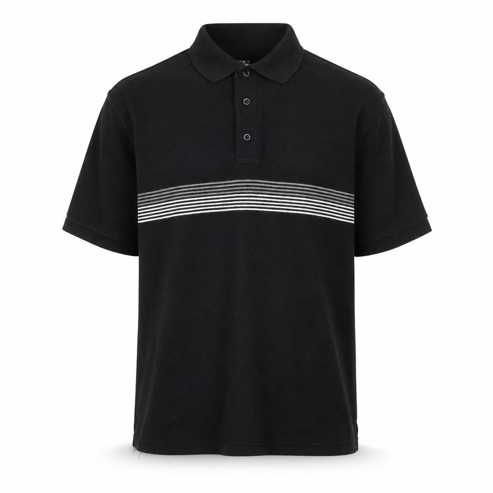 Gianni Vitoria Mens Black Striped Polyester Polo Size M Collared Button