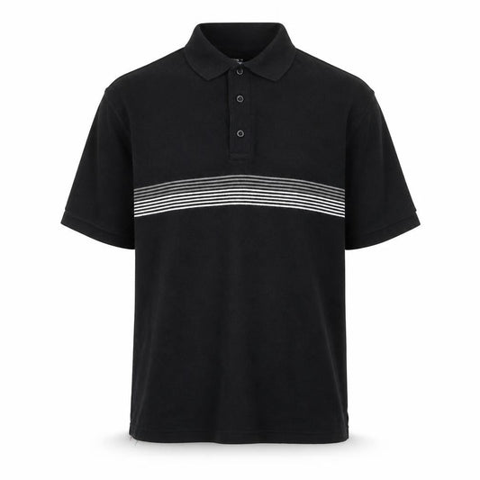 Gianni Vitoria Mens Black Striped Polyester Polo Size M Collared Button