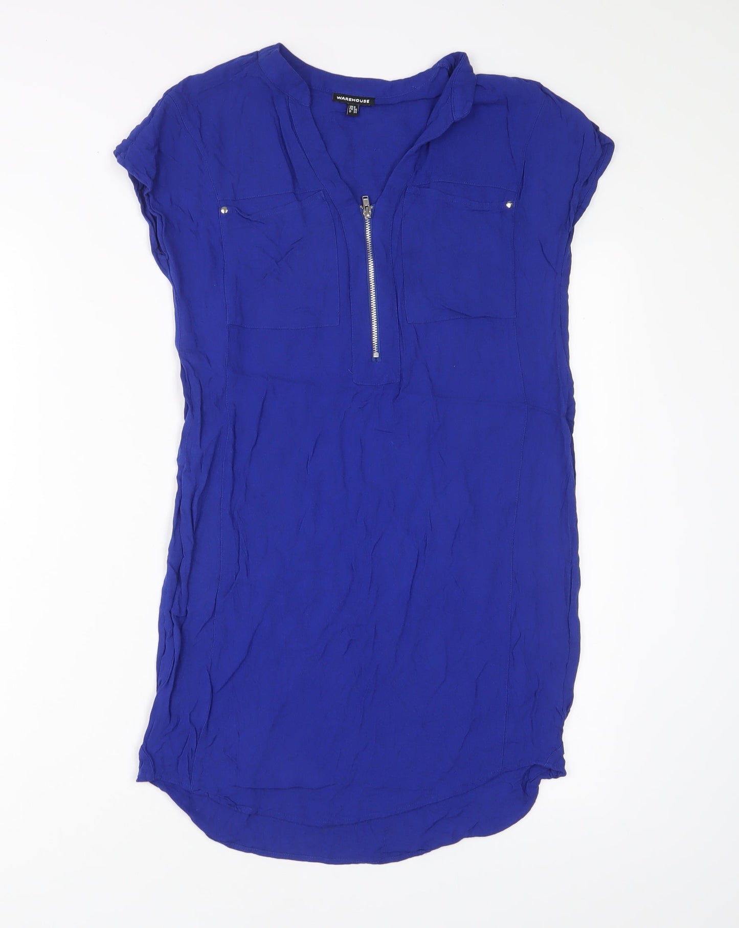 Warehouse Womens Blue Viscose A-Line Size 8 V-Neck Pullover - Zip