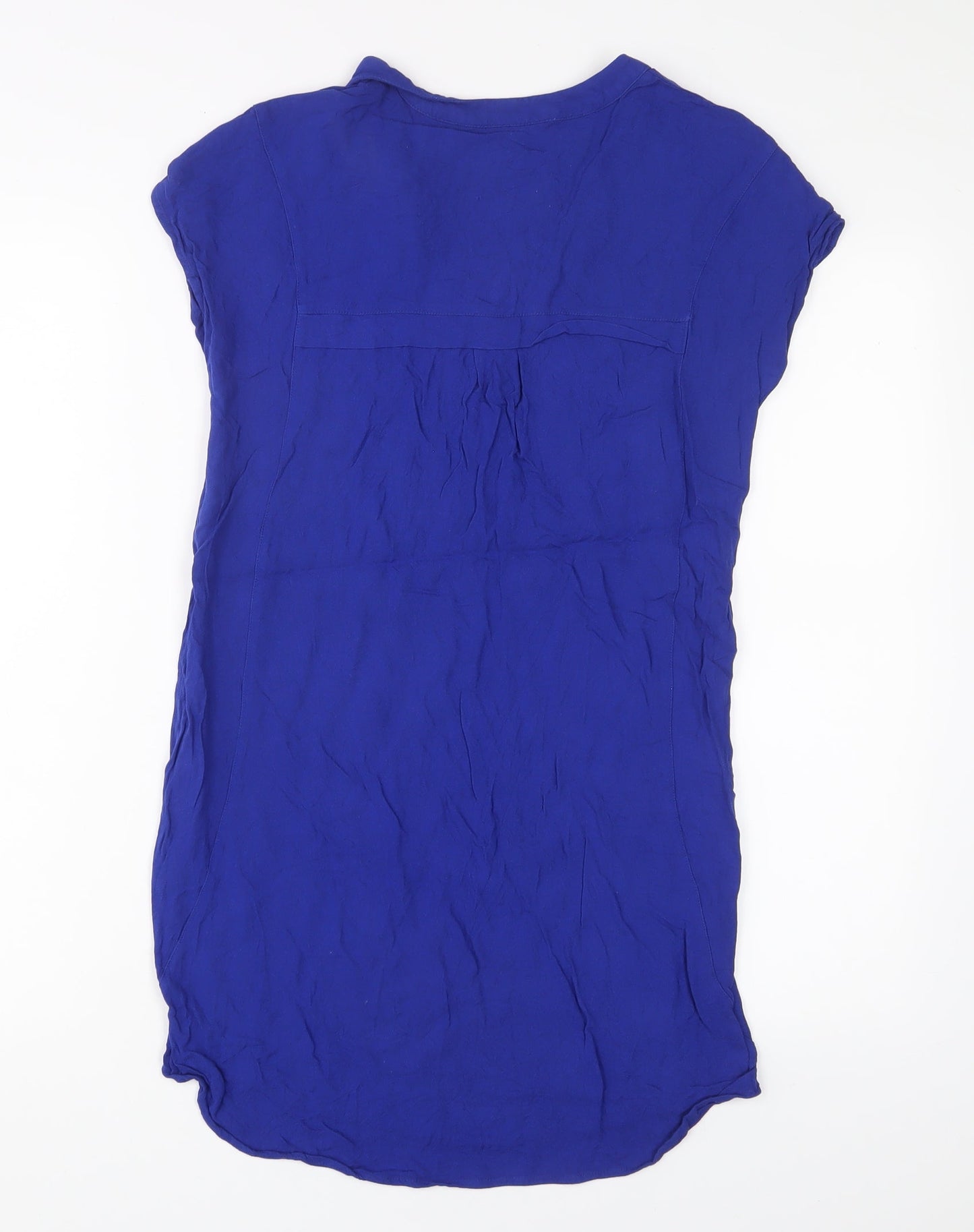 Warehouse Womens Blue Viscose A-Line Size 8 V-Neck Pullover - Zip