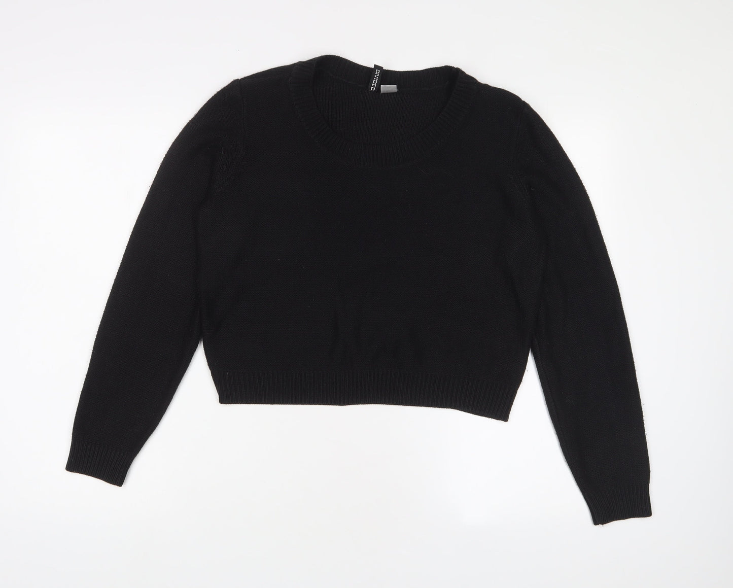 H&M Womens Black Crew Neck Acrylic Pullover Jumper Size 12