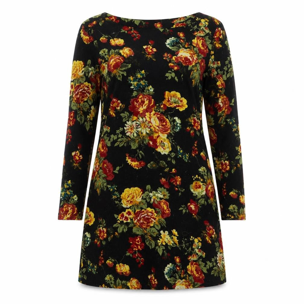 My Originals Womens Black Floral Polyester Jumper Dress Size 12 Round Neck Pullover