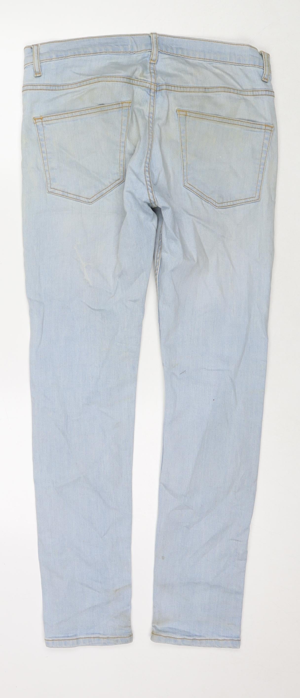 Topman Mens Blue Cotton Straight Jeans Size 32 in L30 in Regular Zip