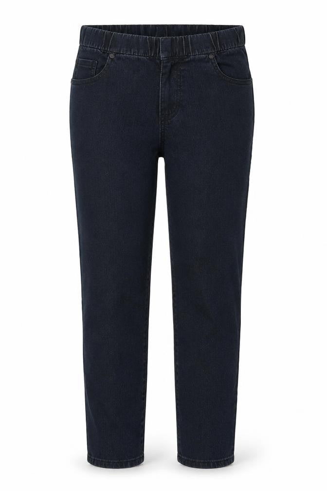 Front view of Denim & Co. women’s blue cotton jegging jeans, size UK 12, 27-inch leg regular