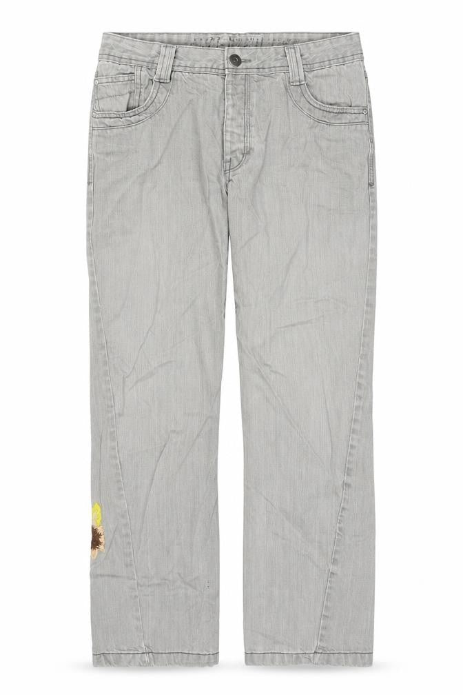 Twisted Womens Grey Cotton Straight Jeans Size 34 in L30 in Regular Zip - Embraided Flowers