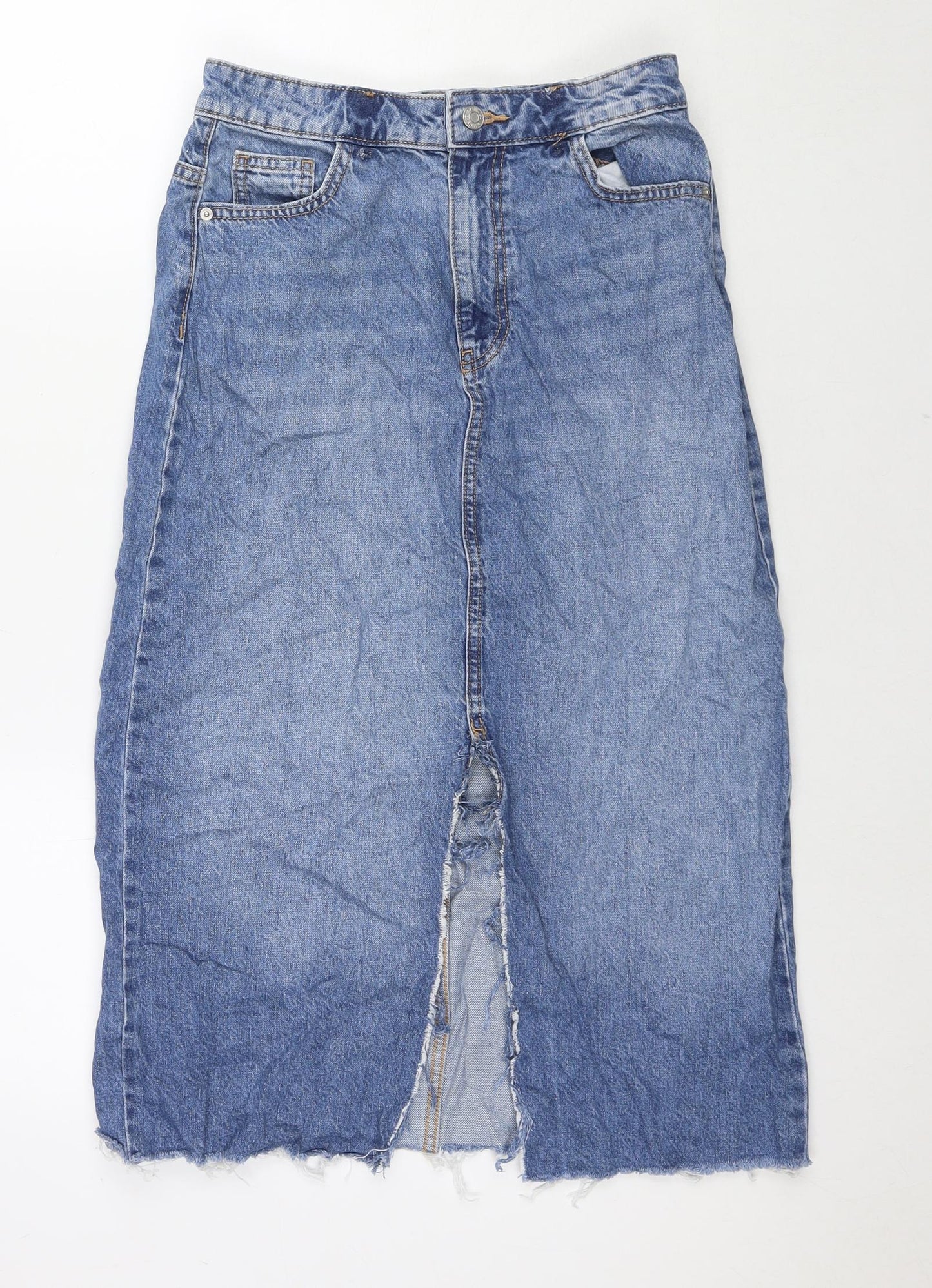 Denim & Co. Womens Blue Cotton A-Line Skirt Size 8 Zip