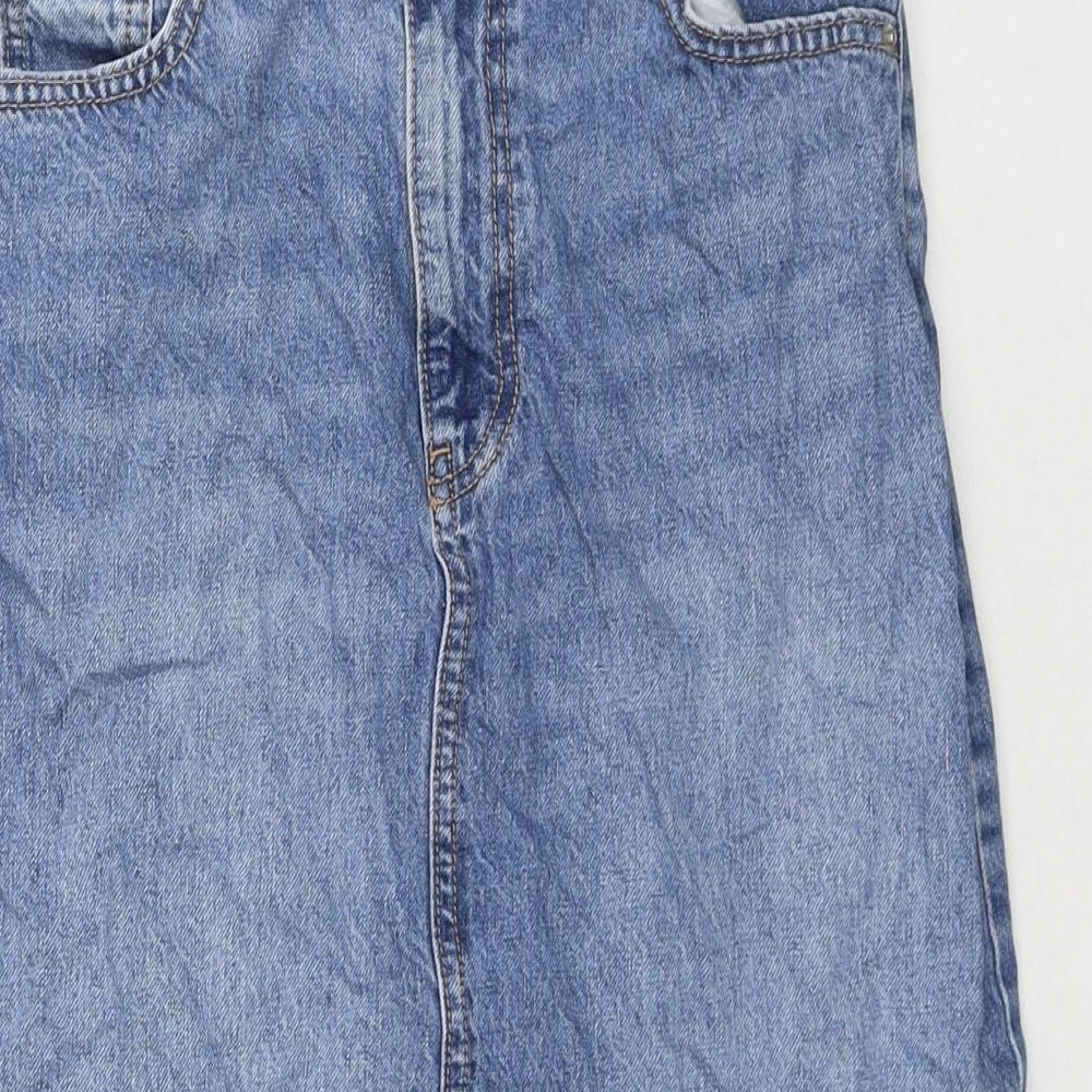 Denim & Co. Womens Blue Cotton A-Line Skirt Size 8 Zip