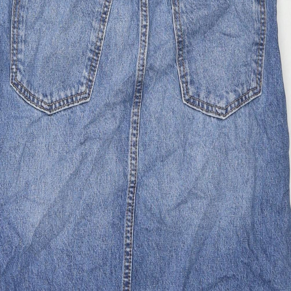 Denim & Co. Womens Blue Cotton A-Line Skirt Size 8 Zip