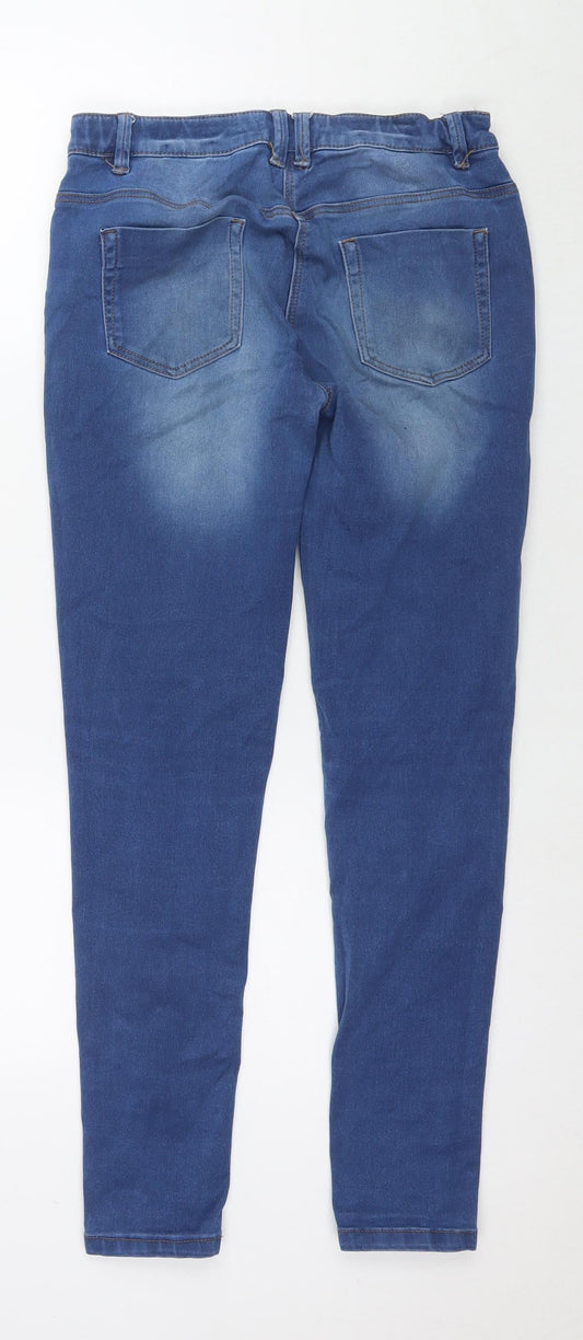 Marks and Spencer Girls Blue Cotton Skinny Jeans Size 13-14 Years L28 in Regular Zip