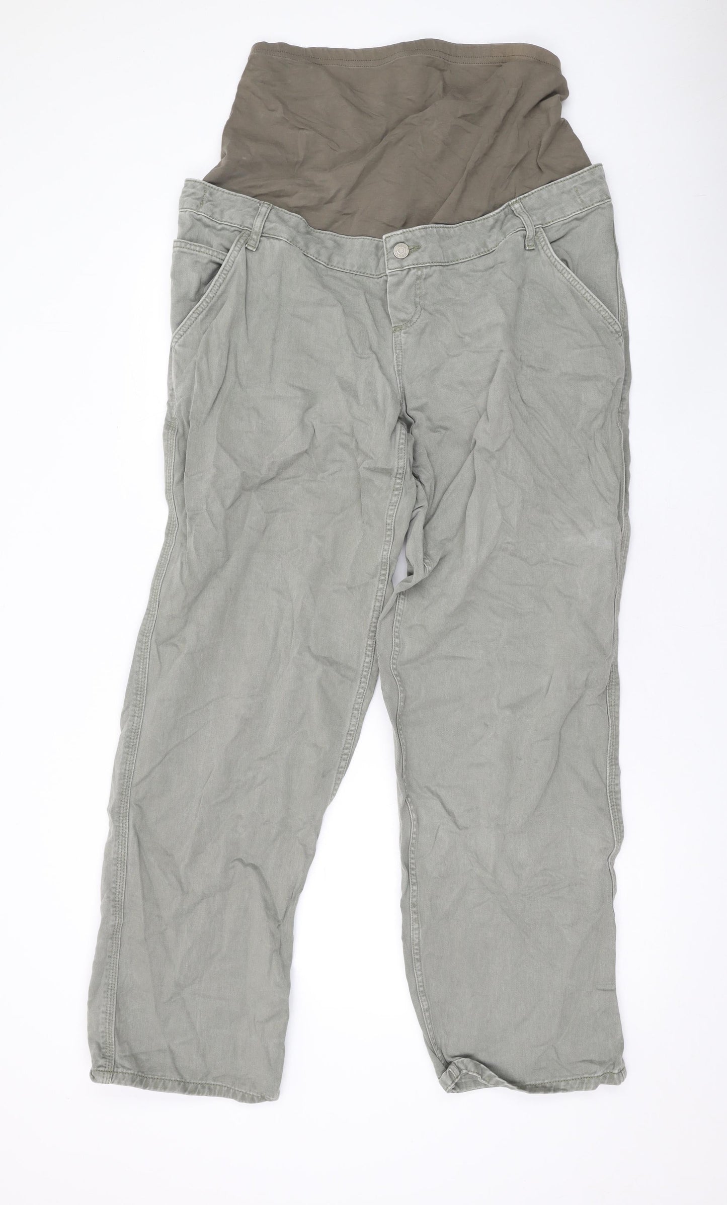 ASOS Womens Green Cotton Wide-Leg Jeans Size 12 L30 in Relaxed Button