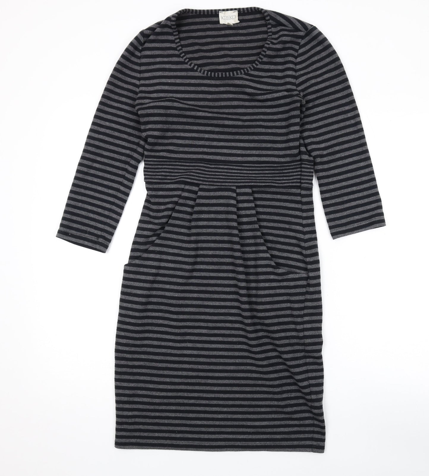 Kaliko Womens Grey Striped Polyester A-Line Size 8 Round Neck Pullover