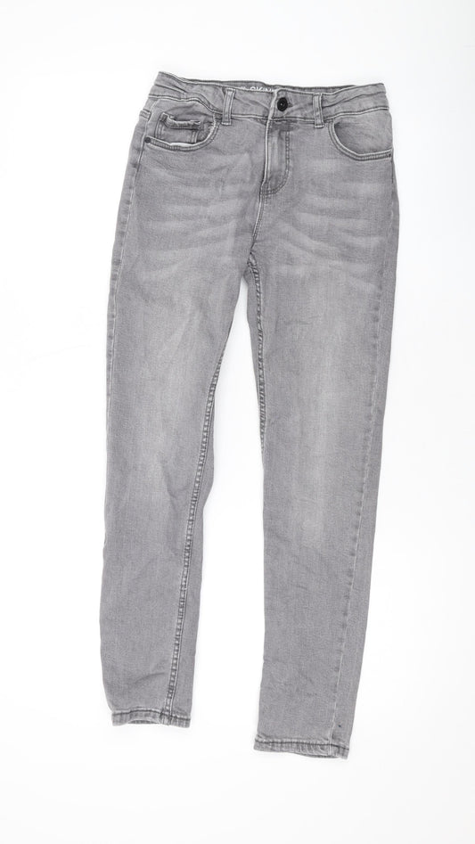 Denim & Co. Girls Grey Cotton Skinny Jeans Size 11-12 Years L26 in Regular Zip