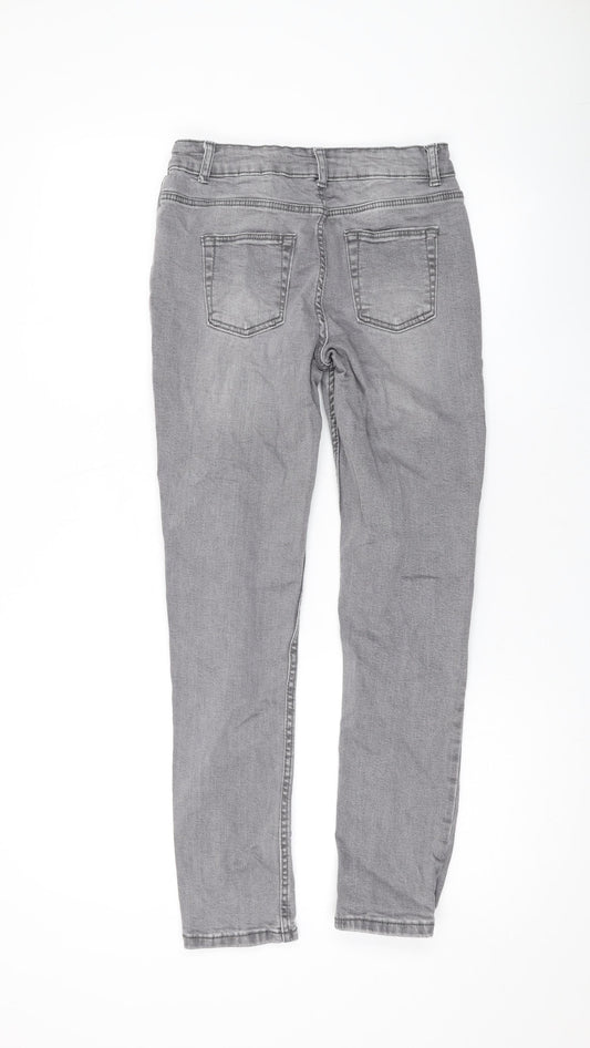 Denim & Co. Girls Grey Cotton Skinny Jeans Size 11-12 Years L26 in Regular Zip