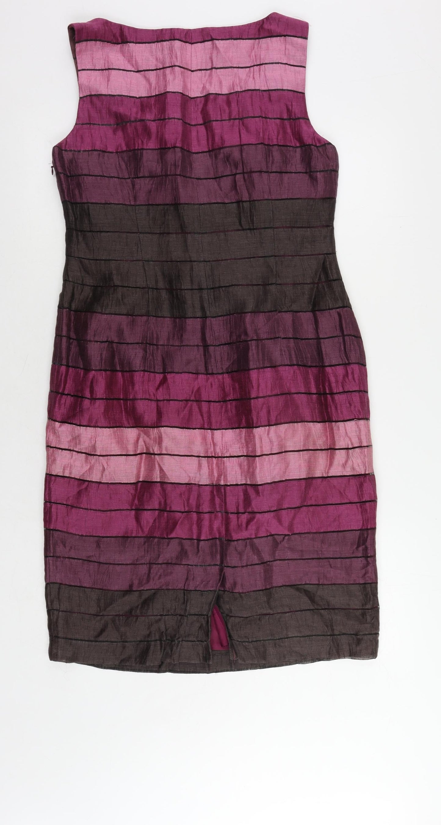 Precis Petite Womens Purple Striped Linen Pencil Dress Size 10 Boat Neck Zip - Lined