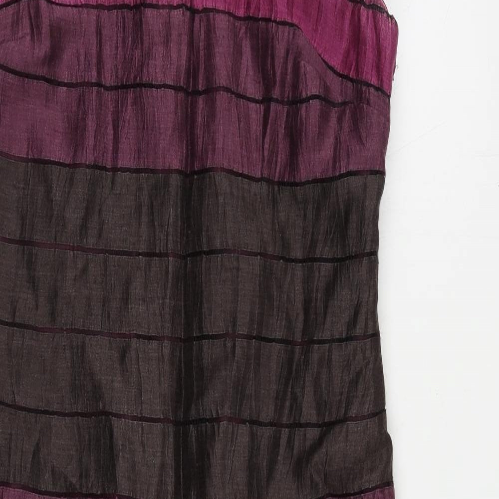 Precis Petite Womens Purple Striped Linen Pencil Dress Size 10 Boat Neck Zip - Lined